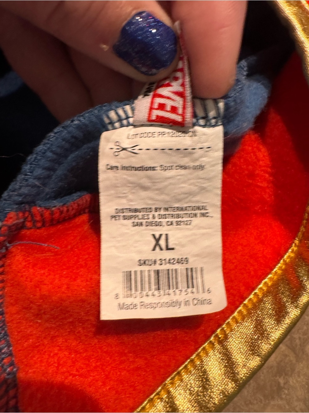 Captain MARVEL Blue & Red Superhero Dog Costume Hoodie with Gold Trim - Picture 2 of 8